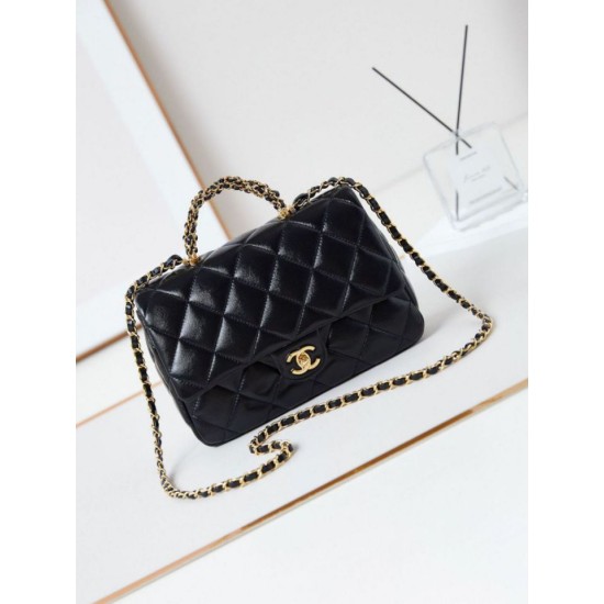 Replica perfetta 24B Borsa con manico a catena oro AS5043 Nero Imitazione Outlet Online