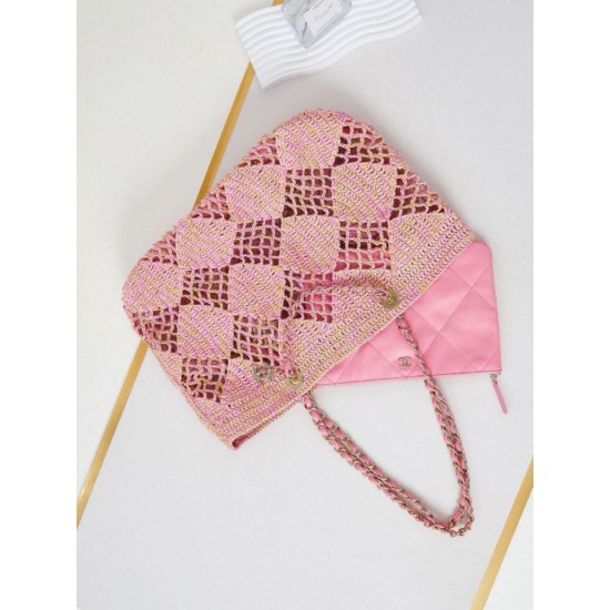 Migliore Repliche Maxi Shopping Raffia Coco Beach Borsa AS4576 Rosa Economiche Outlet Online