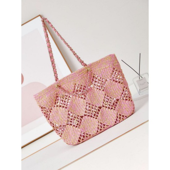 Migliore Repliche Maxi Shopping Raffia Coco Beach Borsa AS4576 Rosa Economiche Outlet Online