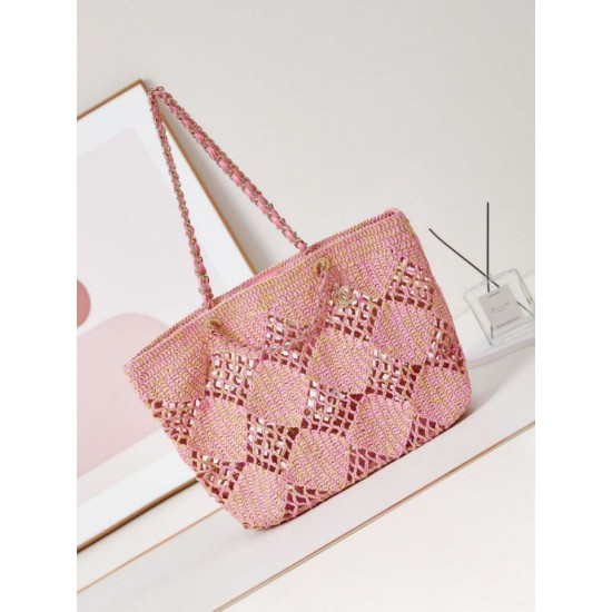 Migliore Repliche Maxi Shopping Raffia Coco Beach Borsa AS4576 Rosa Economiche Outlet Online