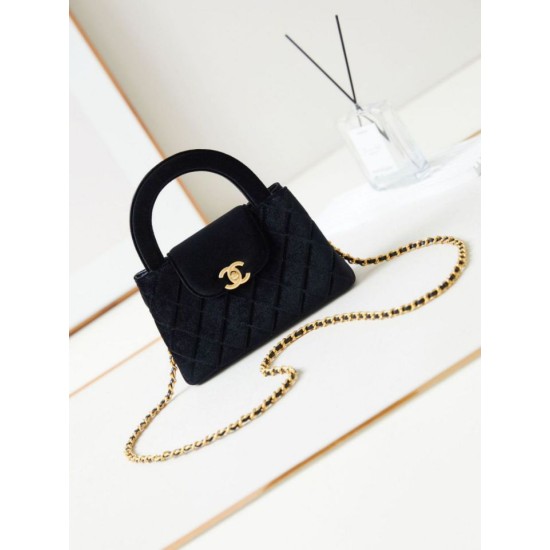Migliore Repliche 23K Kelly Mini shopping Borsa AS4416 Lana Nero Economiche Outlet Online