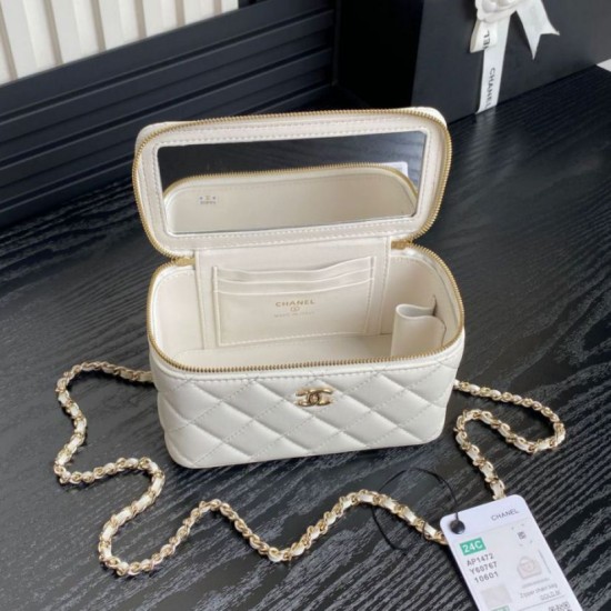 Perfette Qualità Repliche Mini Vanity Case con catena AP1472 Bianco Imitazione