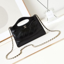 Perfette Qualità Repliche 31 Mini Shopping Borsa Pochette con catena lucida AS3656 Nera Imitazione