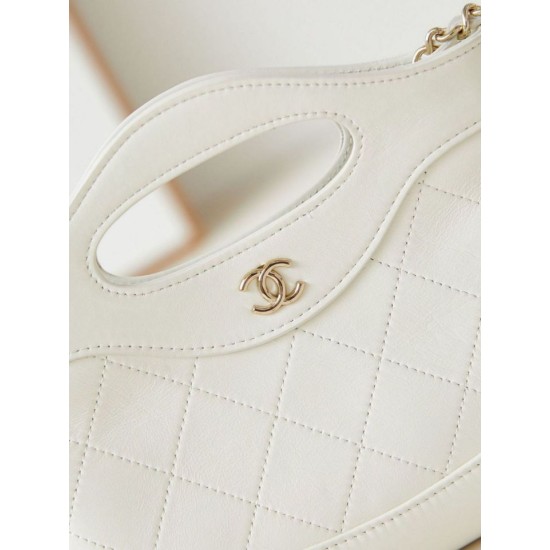 Miglior Falso 31 Mini Shopping Borsa Pochette con catena lucida AS3656 Bianca Economiche Premium