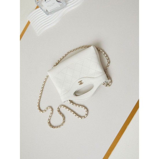 Miglior Falso 31 Mini Shopping Borsa Pochette con catena lucida AS3656 Bianca Economiche Premium