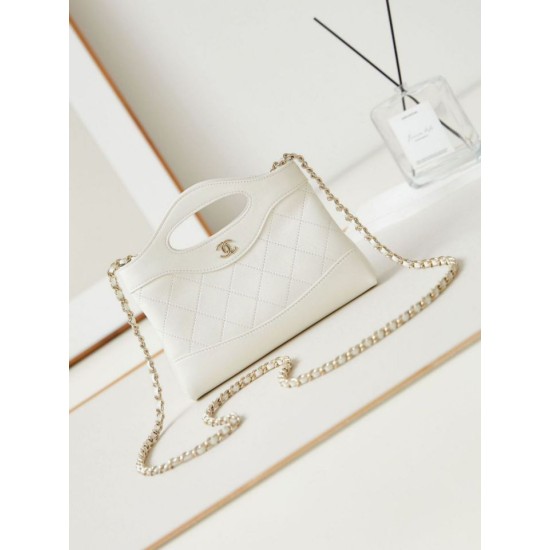 Miglior Falso 31 Mini Shopping Borsa Pochette con catena lucida AS3656 Bianca Economiche Premium