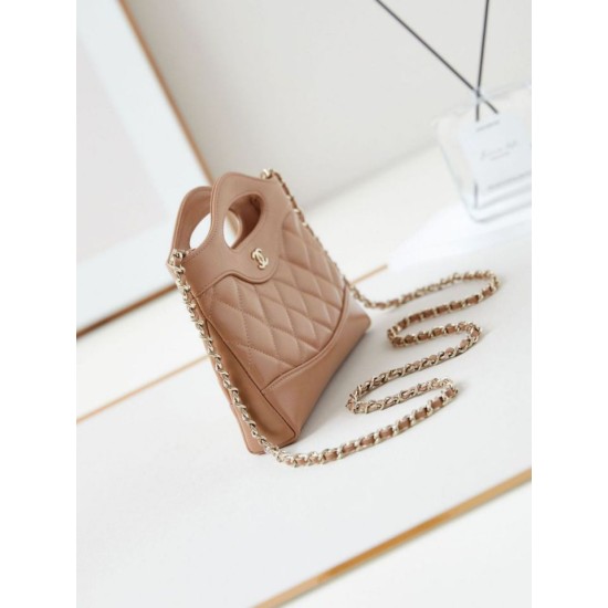 Perfette Qualità Repliche 31 Mini Shopping Borsa Pochette con catena lucida AS3656 Beige Imitazione