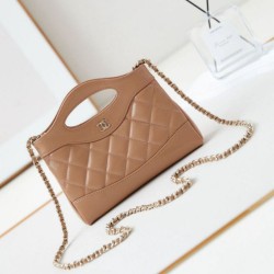Perfette Qualità Repliche 31 Mini Shopping Borsa Pochette con catena lucida AS3656 Beige Imitazione