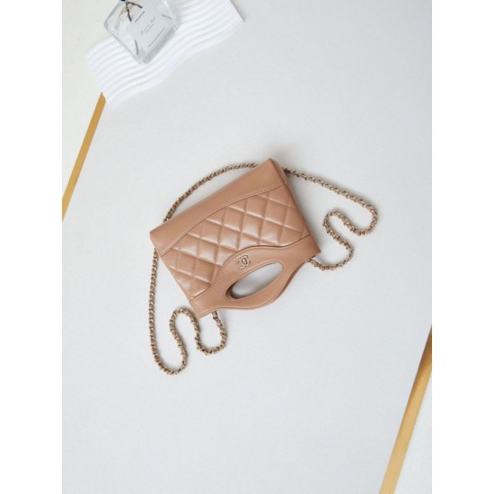 Perfette Qualità Repliche 31 Mini Shopping Borsa Pochette con catena lucida AS3656 Beige Imitazione