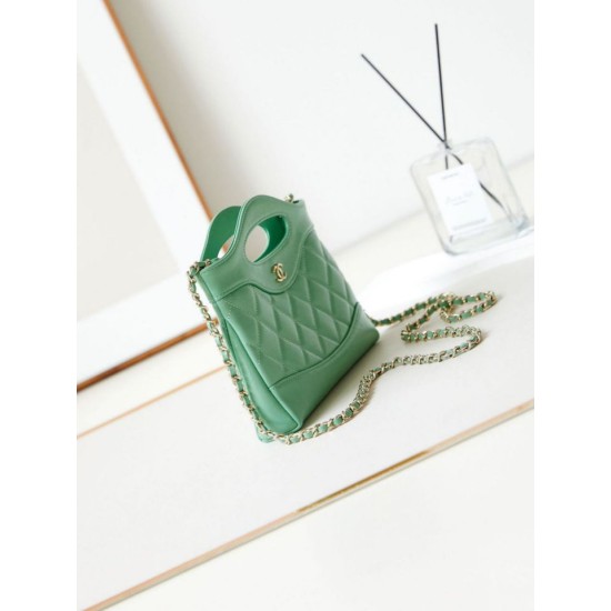 Miglior Falso 31 Mini Shopping Borsa Pochette con catena lucida AS3656 Verde chiaro Economiche Premium