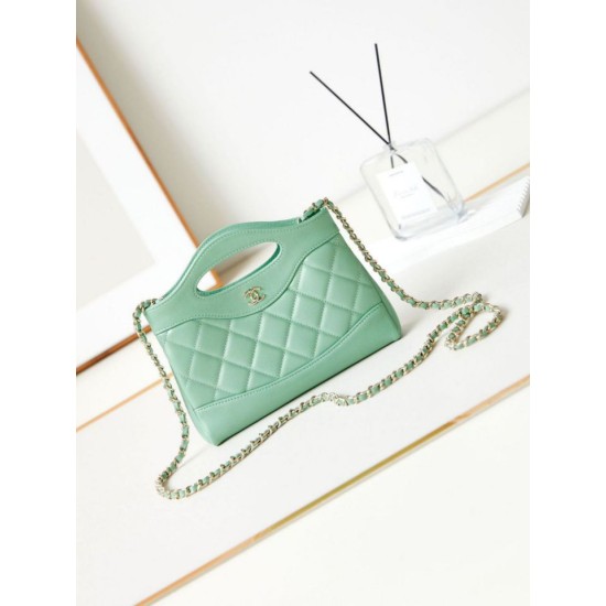 Miglior Falso 31 Mini Shopping Borsa Pochette con catena lucida AS3656 Verde chiaro Economiche Premium
