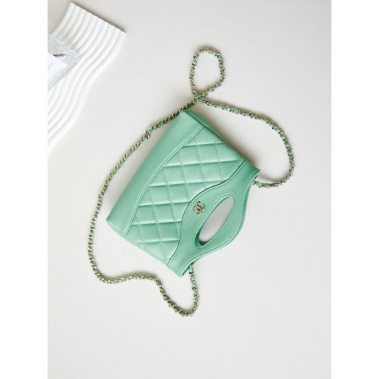 Miglior Falso 31 Mini Shopping Borsa Pochette con catena lucida AS3656 Verde chiaro Economiche Premium