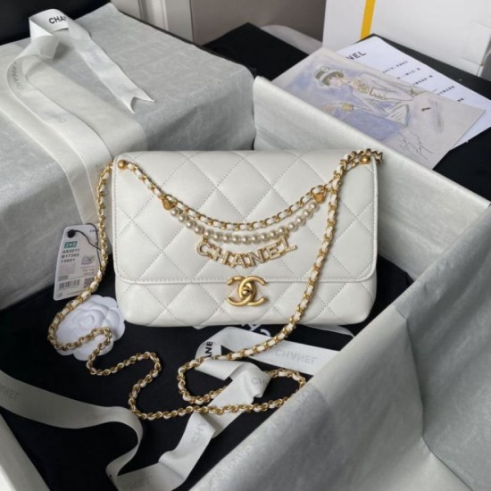 Miglior Falso Borsa 24A con catena di lettere di perle AS5011 Bianca Economiche Premium