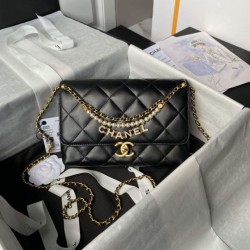 Replica perfetta Borsa 24A con catena di lettere di perle AS5011 Nera Imitazione Outlet Online