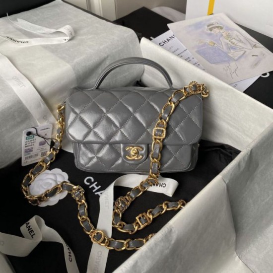 Migliore Repliche Borsa mini con patta con manico superiore AS4992 Grigio Economiche Outlet Online