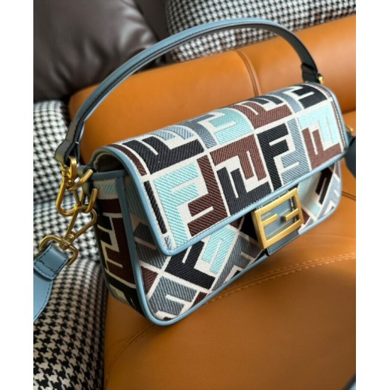 Miglior Falso Borsa Baguette Fendi 8BR600 Blu Economiche Premium