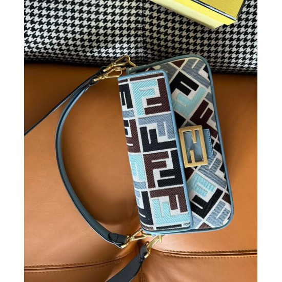 Miglior Falso Borsa Baguette Fendi 8BR600 Blu Economiche Premium