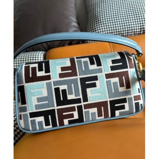 Miglior Falso Borsa Baguette Fendi 8BR600 Blu Economiche Premium