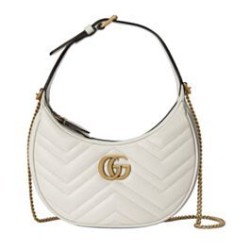 Migliore Repliche Gucci GG Marmont Una mini borsa a forma di mezzaluna Bianca Economiche Outlet Online