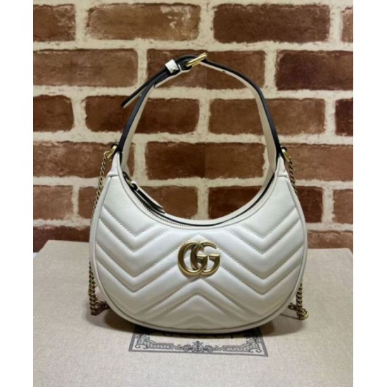 Migliore Repliche Gucci GG Marmont Una mini borsa a forma di mezzaluna Bianca Economiche Outlet Online