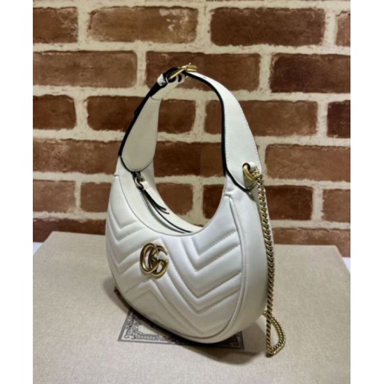 Migliore Repliche Gucci GG Marmont Una mini borsa a forma di mezzaluna Bianca Economiche Outlet Online
