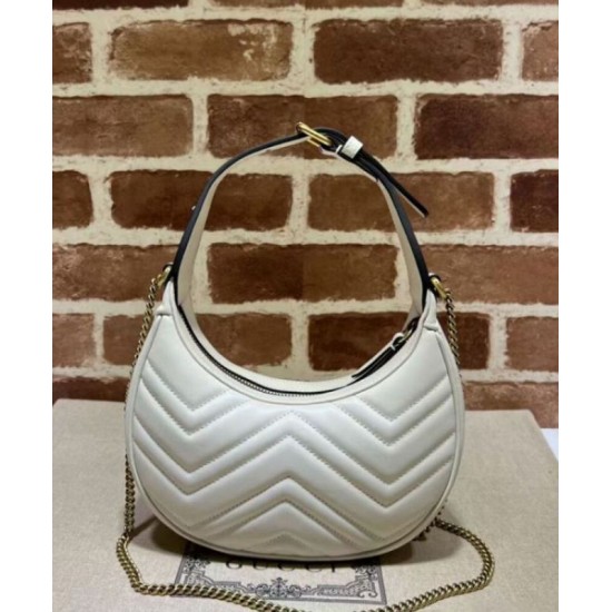 Migliore Repliche Gucci GG Marmont Una mini borsa a forma di mezzaluna Bianca Economiche Outlet Online