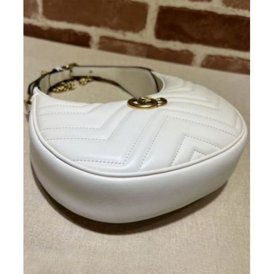 Migliore Repliche Gucci GG Marmont Una mini borsa a forma di mezzaluna Bianca Economiche Outlet Online