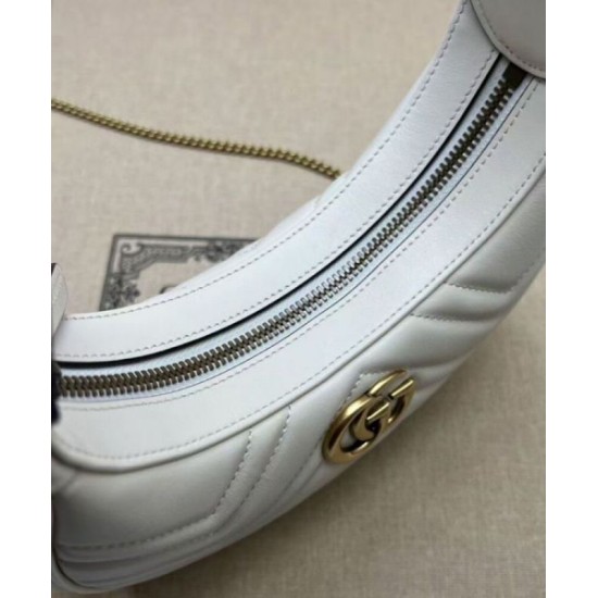 Migliore Repliche Gucci GG Marmont Una mini borsa a forma di mezzaluna Bianca Economiche Outlet Online
