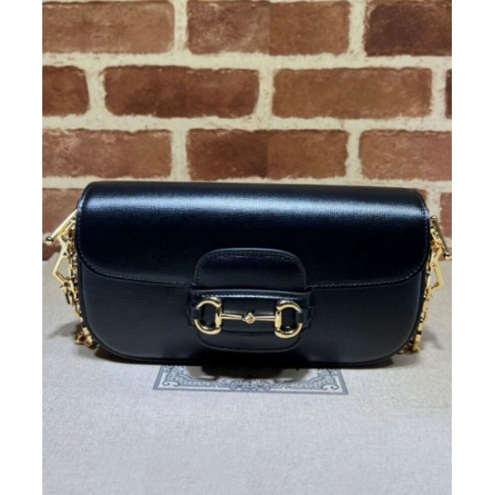 Perfette Qualità Repliche Borsa a tracolla piccola Gucci Horsebit 1955 735178 Nero Imitazione