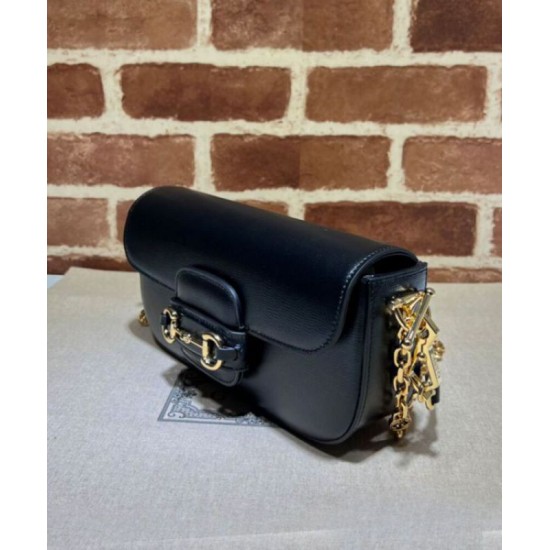 Perfette Qualità Repliche Borsa a tracolla piccola Gucci Horsebit 1955 735178 Nero Imitazione