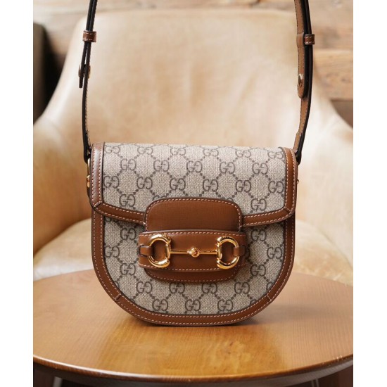 Replica perfetta Borsa mini rotonda Gucci Horsebit 1955 760191 Caffè Imitazione Outlet Online