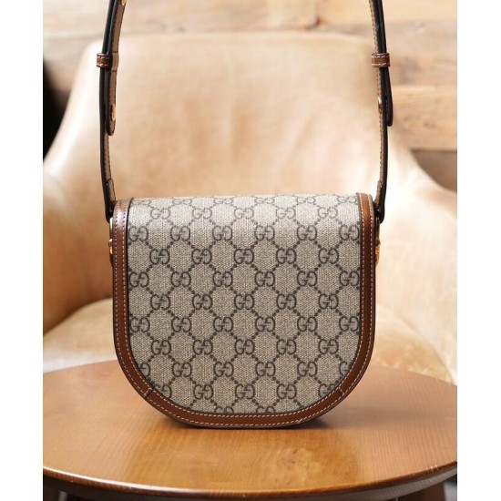 Replica perfetta Borsa mini rotonda Gucci Horsebit 1955 760191 Caffè Imitazione Outlet Online