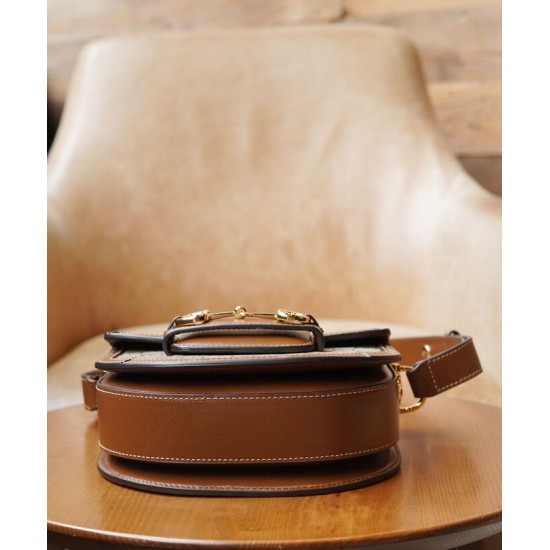 Replica perfetta Borsa mini rotonda Gucci Horsebit 1955 760191 Caffè Imitazione Outlet Online