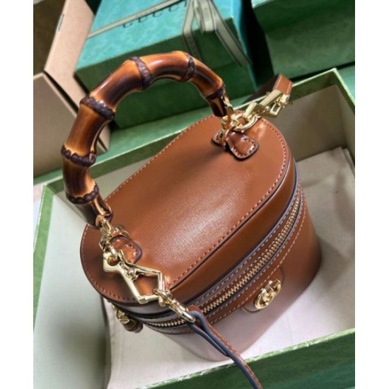 Miglior Falso Gucci Mini Borsa a tracolla in bambù 760200 Caffè Economiche Premium