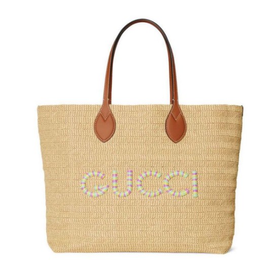Perfette Qualità Repliche Gucci Borsa media effetto paglia 779666 Albicocca Imitazione
