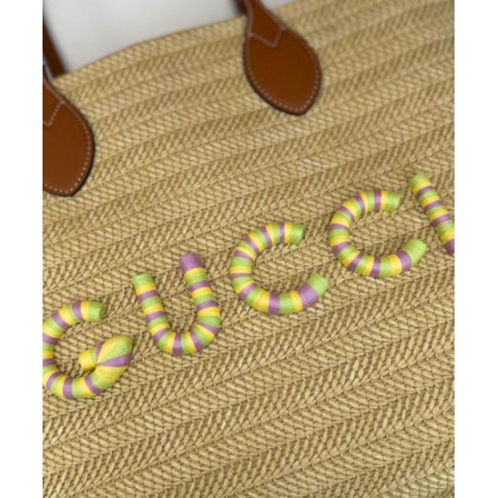 Perfette Qualità Repliche Gucci Borsa media effetto paglia 779666 Albicocca Imitazione