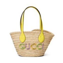 Replica perfetta Gucci Mini Borsa in paglia con logo Gucci 782381 Giallo Imitazione Outlet Online