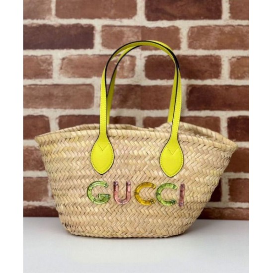 Replica perfetta Gucci Mini Borsa in paglia con logo Gucci 782381 Giallo Imitazione Outlet Online