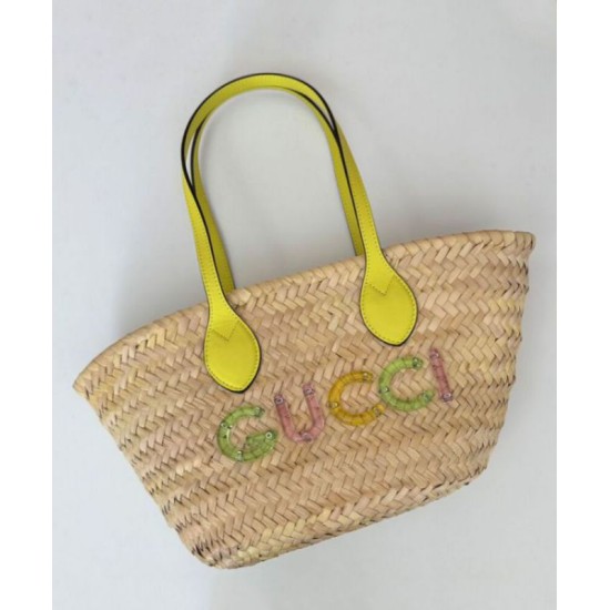 Replica perfetta Gucci Mini Borsa in paglia con logo Gucci 782381 Giallo Imitazione Outlet Online