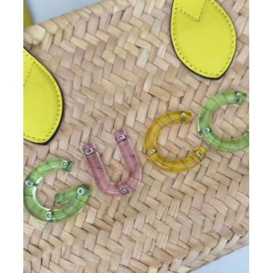 Replica perfetta Gucci Mini Borsa in paglia con logo Gucci 782381 Giallo Imitazione Outlet Online
