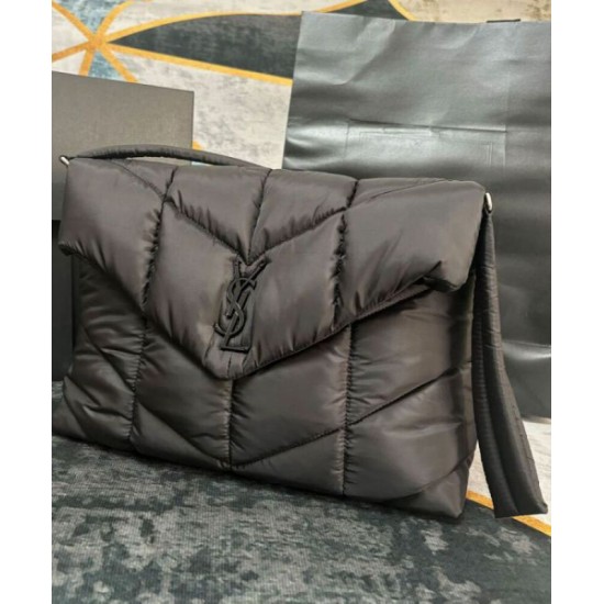 Replica perfetta YSL Saint Laurent Puffer Messenger Borsa In Nylon Rigenerato Econyl Nero Imitazione Outlet Online
