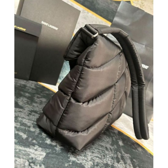 Replica perfetta YSL Saint Laurent Puffer Messenger Borsa In Nylon Rigenerato Econyl Nero Imitazione Outlet Online