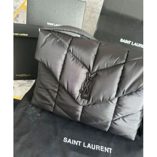 Replica perfetta YSL Saint Laurent Puffer Messenger Borsa In Nylon Rigenerato Econyl Nero Imitazione Outlet Online