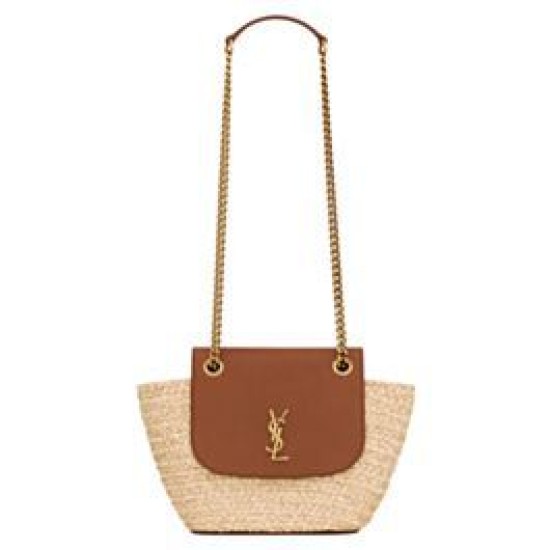 Miglior Falso YSL Saint Laurent Mini Manon In Rafia E Pelle Conciata Al Vegetale Invecchiata Caffè Economiche Premium