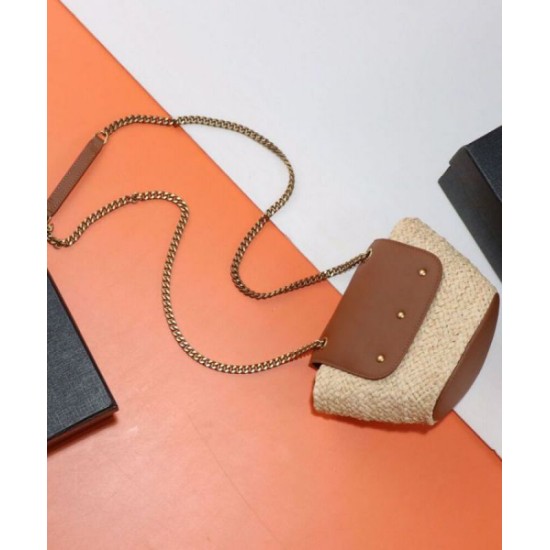 Miglior Falso YSL Saint Laurent Mini Manon In Rafia E Pelle Conciata Al Vegetale Invecchiata Caffè Economiche Premium