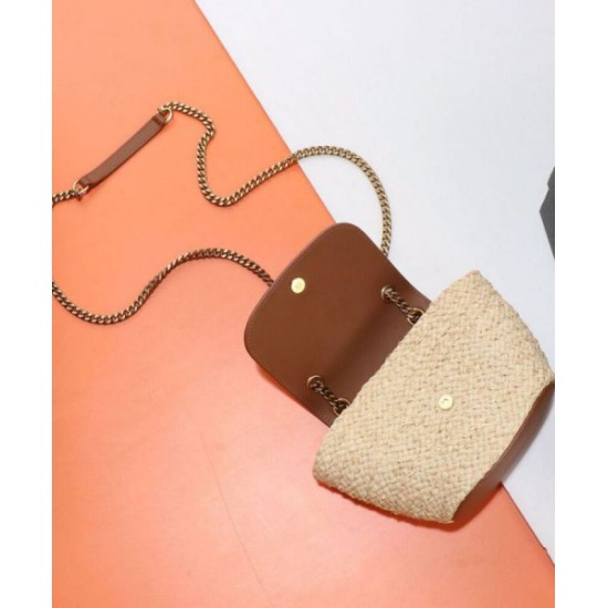 Miglior Falso YSL Saint Laurent Mini Manon In Rafia E Pelle Conciata Al Vegetale Invecchiata Caffè Economiche Premium