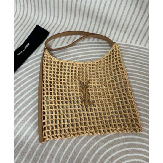 Migliore Repliche YSL Saint Laurent Oxalis Borsa In Rafia Macrame Albicocca Economiche Outlet Online