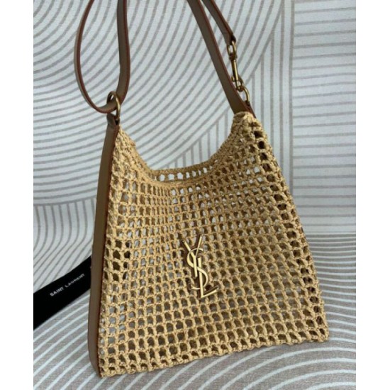 Migliore Repliche YSL Saint Laurent Oxalis Borsa In Rafia Macrame Albicocca Economiche Outlet Online