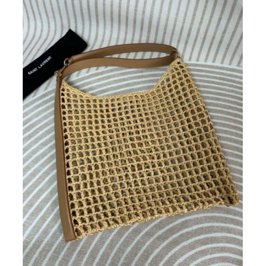 Migliore Repliche YSL Saint Laurent Oxalis Borsa In Rafia Macrame Albicocca Economiche Outlet Online