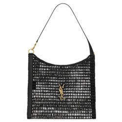 Migliore Repliche Borsa YSL Saint Laurent Oxalis in rafia macramè nera Economiche Outlet Online